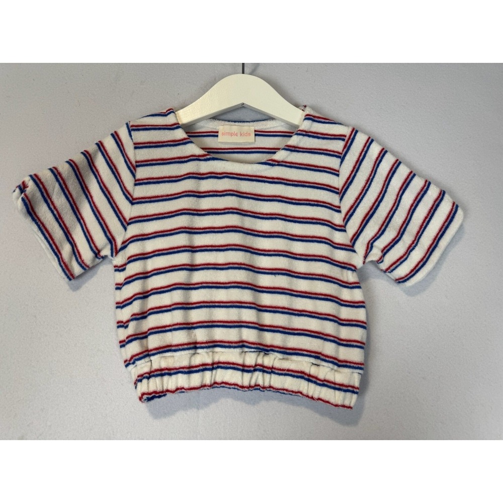 Simple Kids Knit Sweater Striped Terry Cloth Red White Blue‎ Size 3Y
